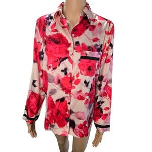 Victoria's Secret women's XS floral silky roses button down pajama shirt top